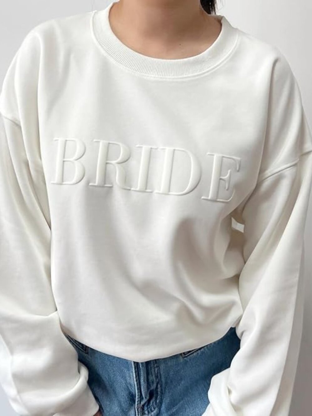 White "BRIDE" Embossed Sweatshirt - Women